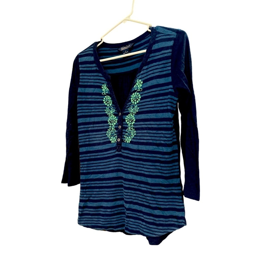 WOMENS LUCKY BRAND LONG SLEEVE SHIRT SIZE MEDIUM BOHO BLUE AND GREEN FLORAL